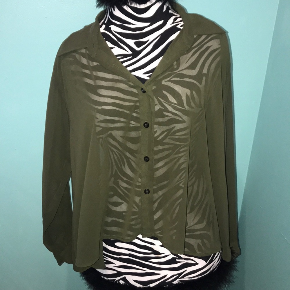 Urban Outfitters - Army Green Chiffon Blouse